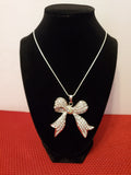 Silver Bow with Clear Rhinestone Necklace